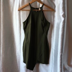 Olive Green Asymmetrical Hem Dress